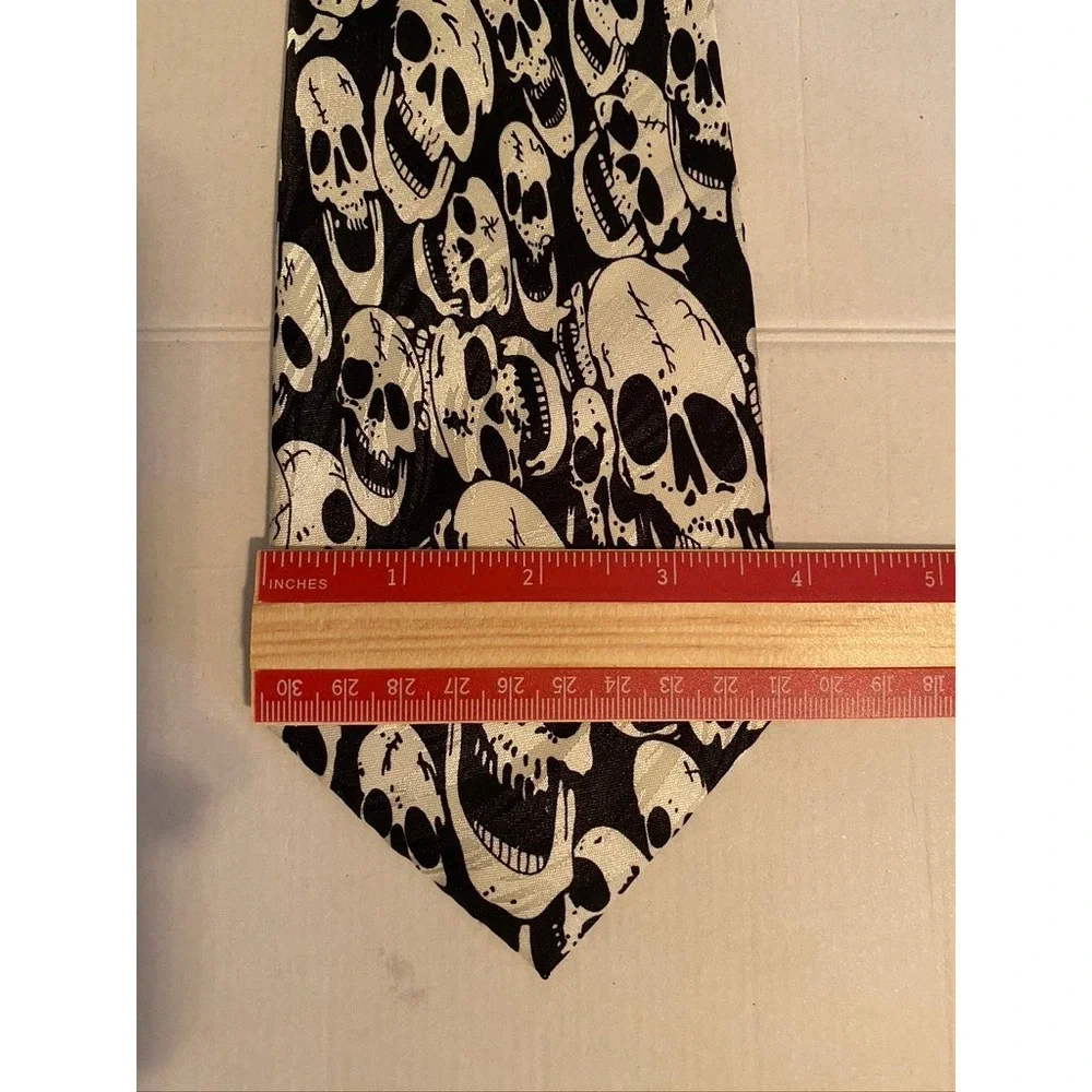 Keith Daniels The Last Laugh Skull Necktie Black Silver Gothic Punk Handmade Tie